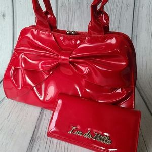 Lux De Ville red bow satchel purse